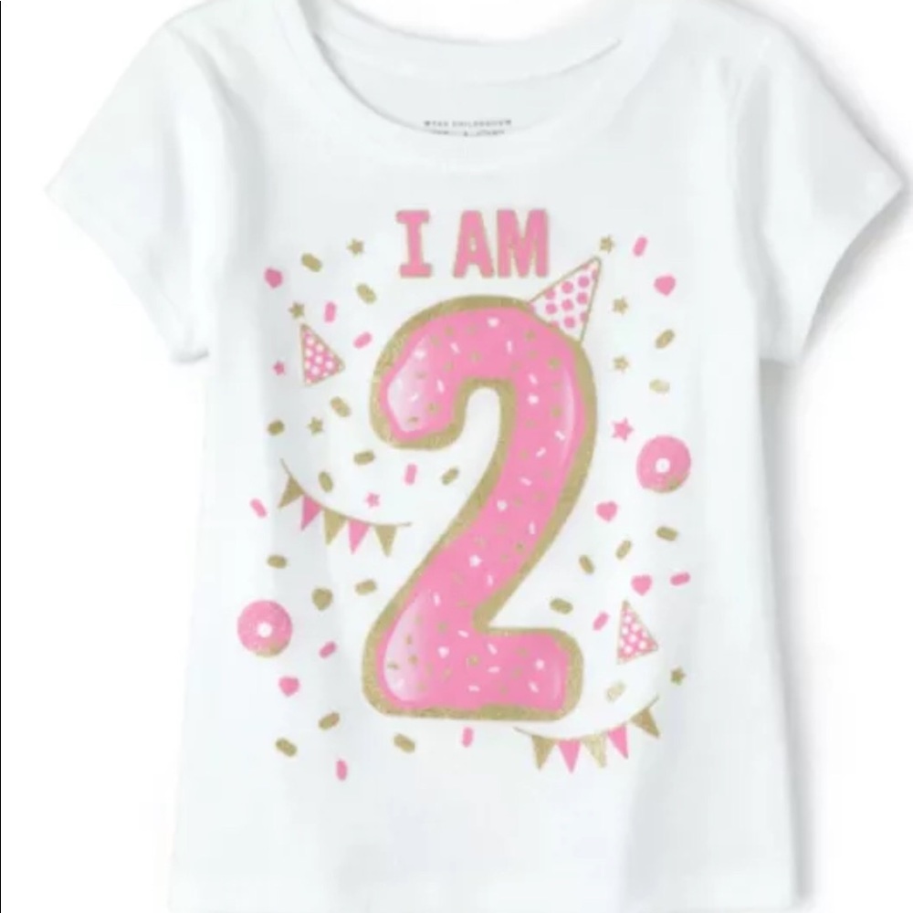 NWT Girls Birthday Glitter I Am 2 Graphic T Shirt